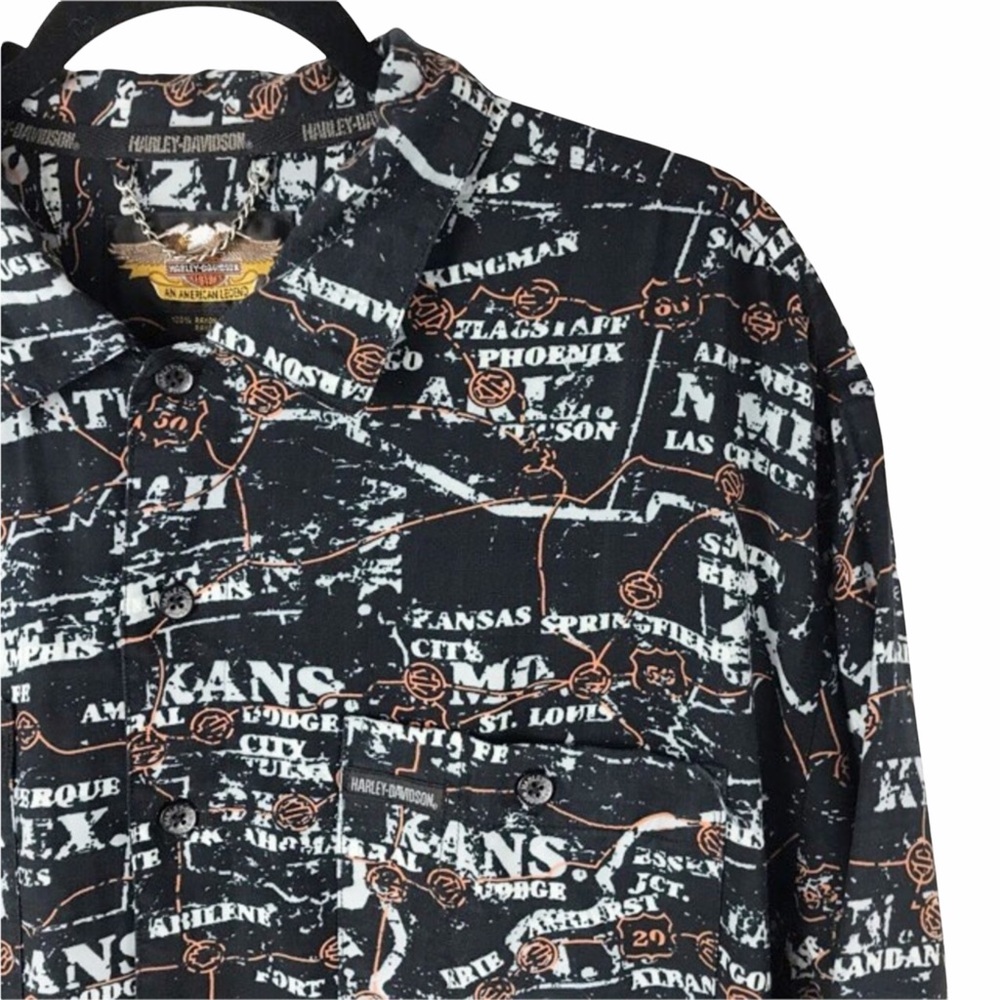 Harley Davidson Map Print Short Sleeve Shirt, XXL